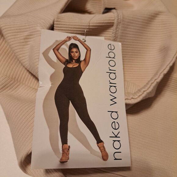 Naked Wardrobe V-Cut Mini Skirt in Oatmeal Stretchy Ribbed Bodycon Womens S NWT - Picture 7 of 13